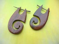 Hand Carved Sono Wood Spiral Pin Earrings