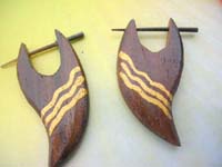 wooden peg earrings wave painting