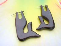 Whale design earrings carved from natural wood with thorn posts