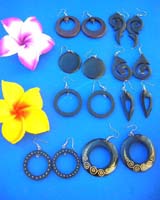Bali organic wooden earrings with French hook assortment