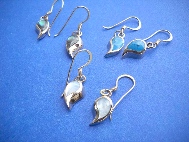 Teardrop fashion fish hook bronze earring Earring Stone: Black or red onyx, blue or green turquoise, seashell, wholesale jewelry supplies