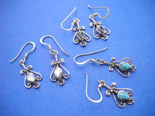 Elegant lamp shape discount fish hook bronze earring Earring Stone: Black or red onyx, blue or green turquoise, seashell, wholesalers jewelry