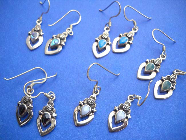 Trendy fashion fish hook heart shape bronze earring Earring Stone: Black or red onyx, blue or green turquoise, seashell, wholesale jewelry supplier