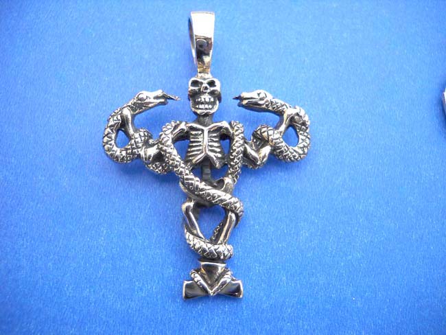 Skeleton and snake bronze pendant, wholesale costume jewelry