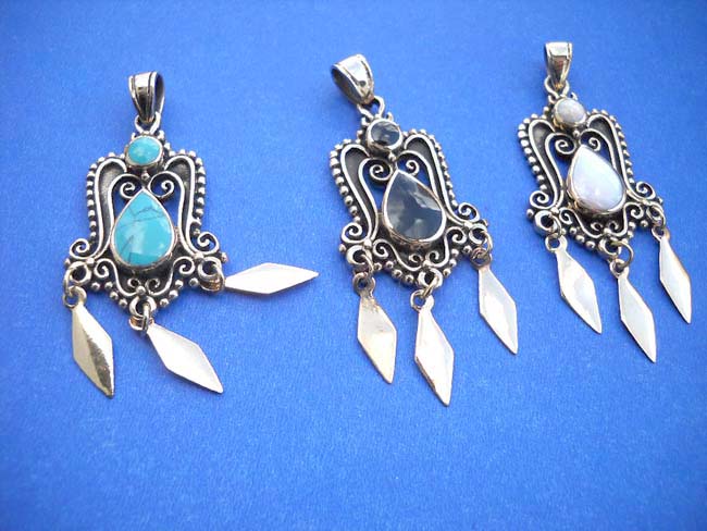 Crown with tear-drop stone and diamond fringe bronze pendant Pendant Stone: Black or red onyx, blue or green turquoise, seashell, fashion wholesale