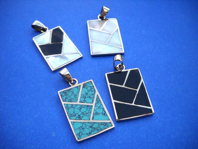 Fashion chips bronze pendant in rectangular design Pendant Stone: Black or red onyx, blue or green turquoise, seashell, handcrafted jewelry