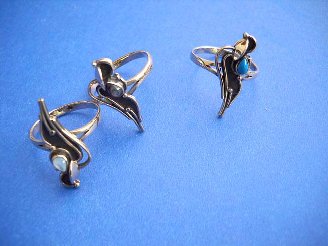 Love bird bronze ring Ring Stone: Black or red onyx, blue or green turquoise, seashe