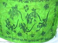 beachwear green sarong with tribal gecko tattoo