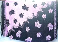 sarong with light pink butterfly and leaves on white background 