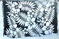 black and white hibiscus and leaves sarong