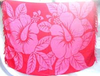 Red and pink hawaiian swimming suit cover sarong with large hibiscus flower