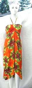 fashion beach wear dress in tropical theme pattern with unique, uneven, hemline and slimming top