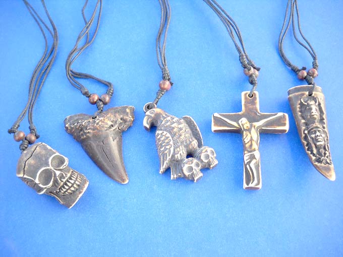 Black cord hip hop fashion necklace with animal, skull, cross or celtic theme design