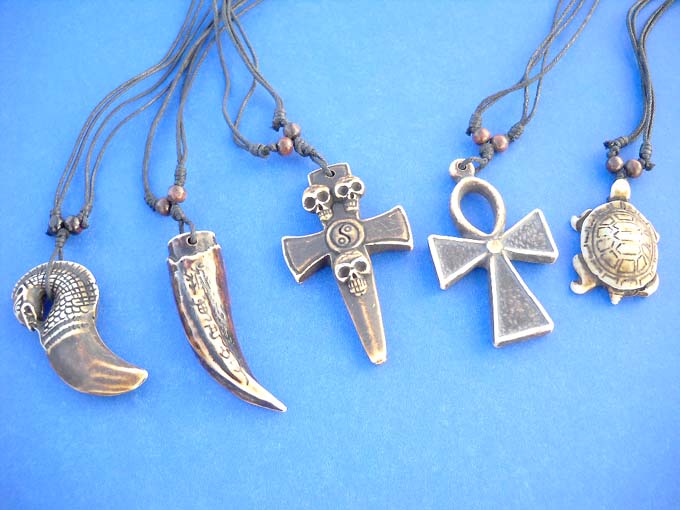 Black cord hip hop fashion necklace with animal, skull, cross or celtic theme design