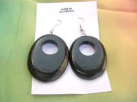 Oval black paint wood earring 