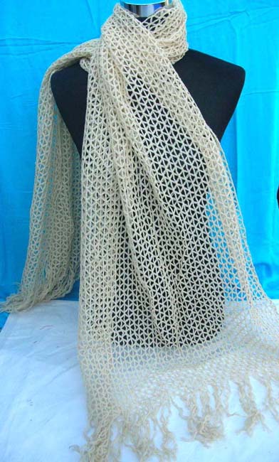 Diamond web acrylic knit scarf with long fringes, Wholesale shawl wraps