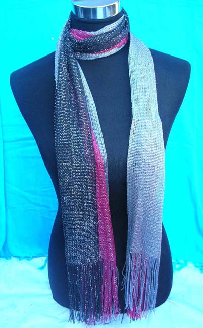 acrylic light weight triple layers summer scarf with silver color threads