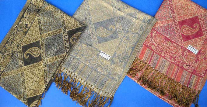Gold thread silk scarf shawl wrap pashmina wool, Mongonia Pashmina Shawl