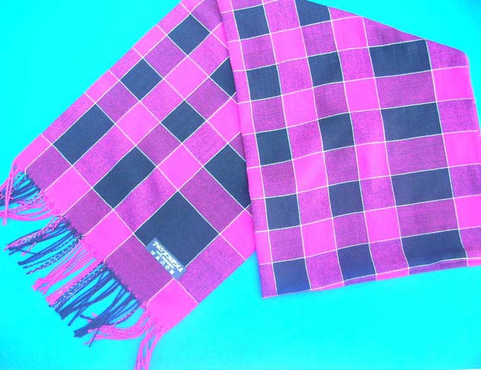 light thin pashmina shawl stole scarf cherkers design with golden borders
