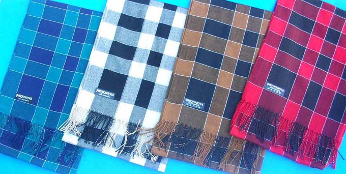 light thin pashmina shawl stole scarf cherkers design with golden borders