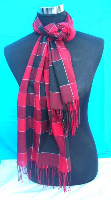light thin pashmina shawl stole scarf cherkers design with golden borders