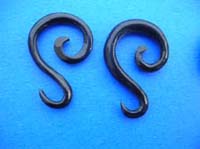 Pierced Ear expander spiral earring in ebony horn
