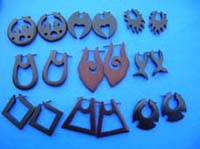 Carved wooden post earrings with stick