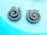 handmade wooden tribal pin earring spiral 
