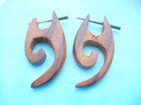 wooden peg earrings long spiral