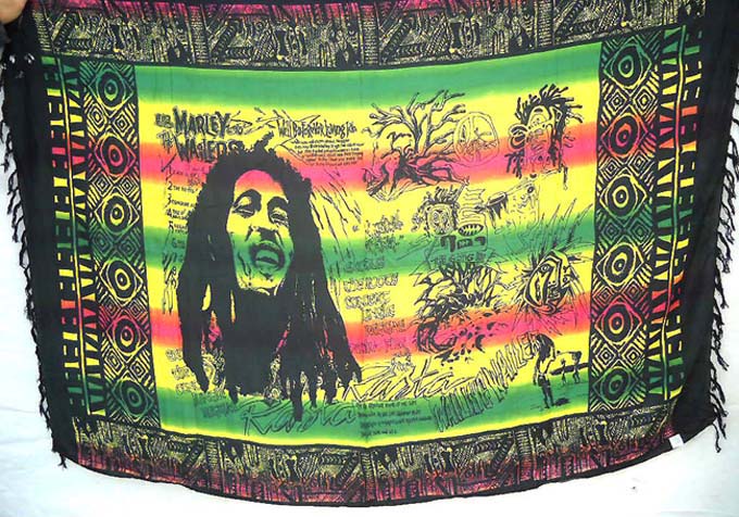 Rainbow Bob Marley sarong, Rastafarian culture Jamaican style clothing gear