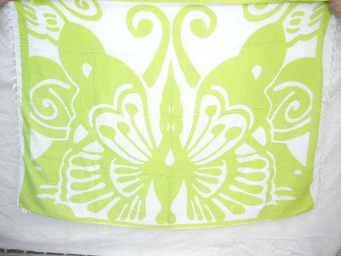 Green filigree butterfly on white summer sarong wrap