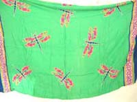 Green balinese sarong with pink dragonfly theme