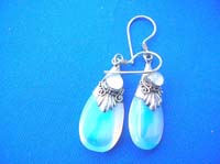 Drop shape moonstone sterling silver earring with white gemstone inlay
