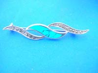 Turquoise wavy sterling silver brooch 