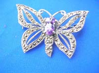 Marcastie stone butterfly sterling silver pin