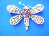 Marcastie stone dragonfly sterling silver pin 