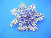 Marcastie and amethyst stone flower sterling silver pin 