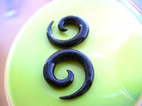 Ebony colored spiral horn earrings expanders