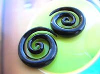 Thick spiral body jewelry ear stretcher made from organic horn