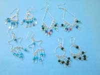 Silver frame fish hook sterling silver earring with gemstone bead fringe design