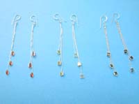 Long chain rectangular sterling silver cz fish hook earring