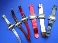 Wide clock face watch with imitation leather band 