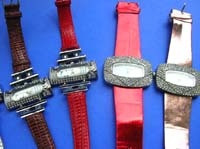 Wide clock face watch with imitation leather band 