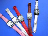 Stylish faux leather band on ladies large face watch 