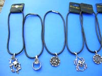 New age gothic style pendant charm on black leather string necklace 