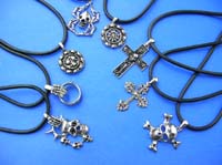 New age gothic style pendant charm on black leather string necklace 