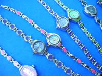 Ladies evening wear fashion watch with enamel design in chain link bracelet 