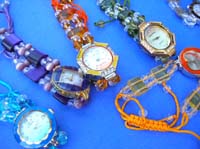 Fun beaded bracelet on summer watch with clear gems inlaid in clock face