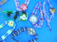 Fun beaded bracelet on summer watch with clear gems inlaid in clock face