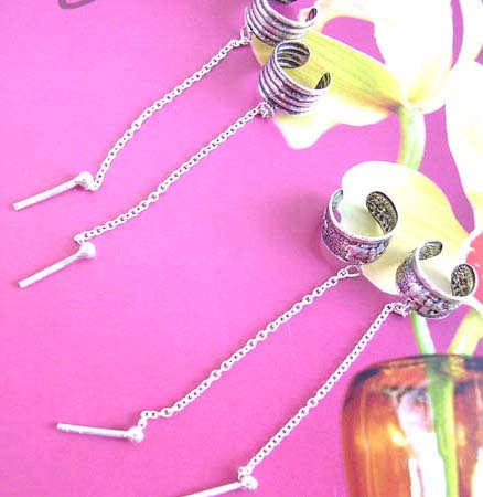 Silver chain ear clip earrings - Fashion export supplier